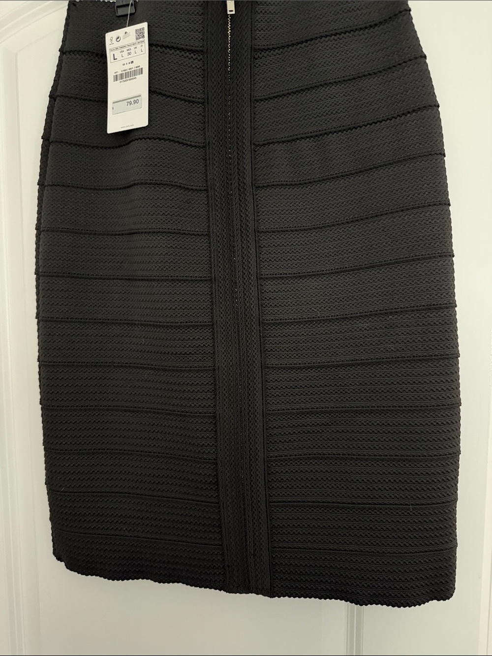 Zara Black Textured Rib Knit Pencil Skirt high waist full zip back NWT size L - Picture 5 of 10